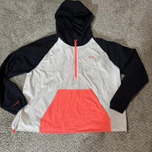 Under Armour UA Storm Jacket Womens XL White Black 1/2 Zip Hooded Windbreaker